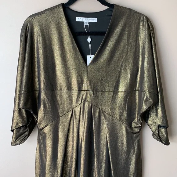 NWT Trina Turk gold metallic gossip dress sz xs - Picture 5 of 10